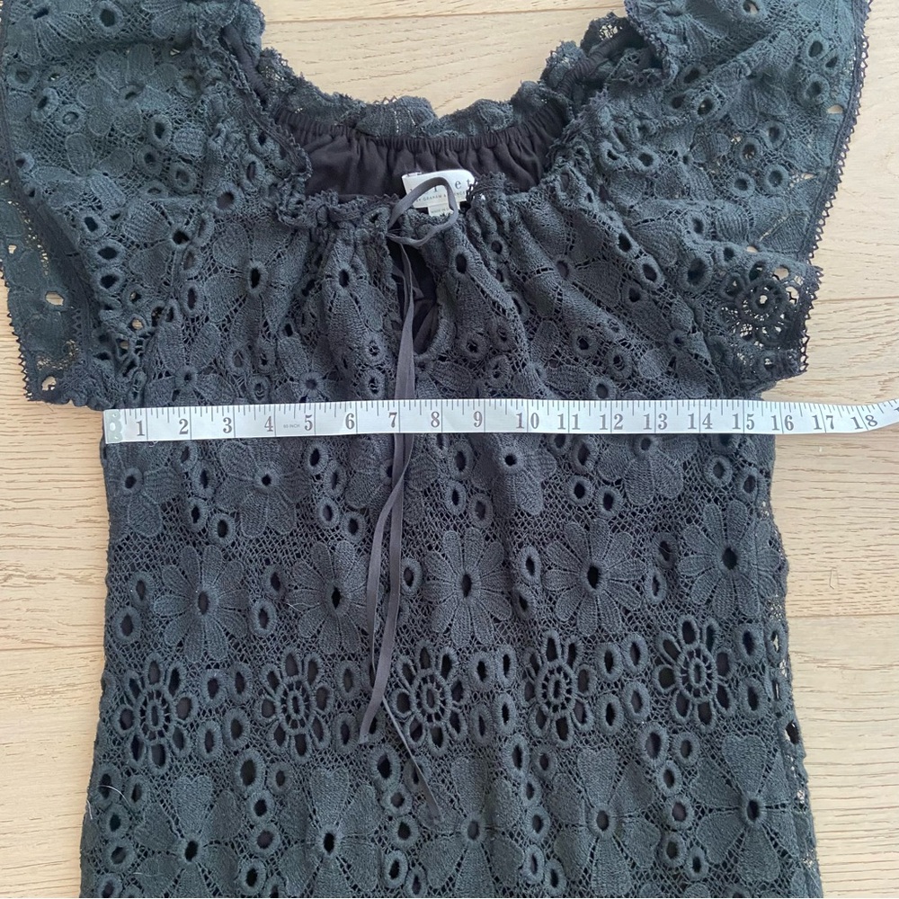 Black Eyelet Dress Size Medium Ruffle Neckline Cotton Lined Summer Dress - Picture 7 of 8